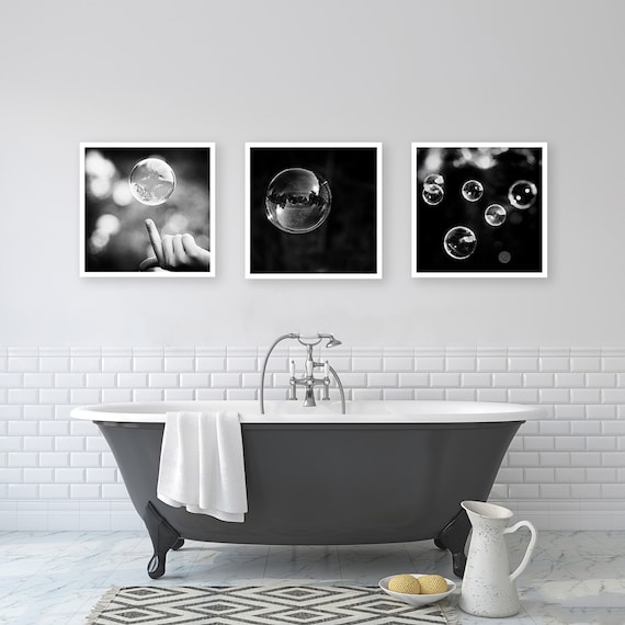 Black And White Bathroom Set Abstract Bubble Photos 3 Prints | Etsy
