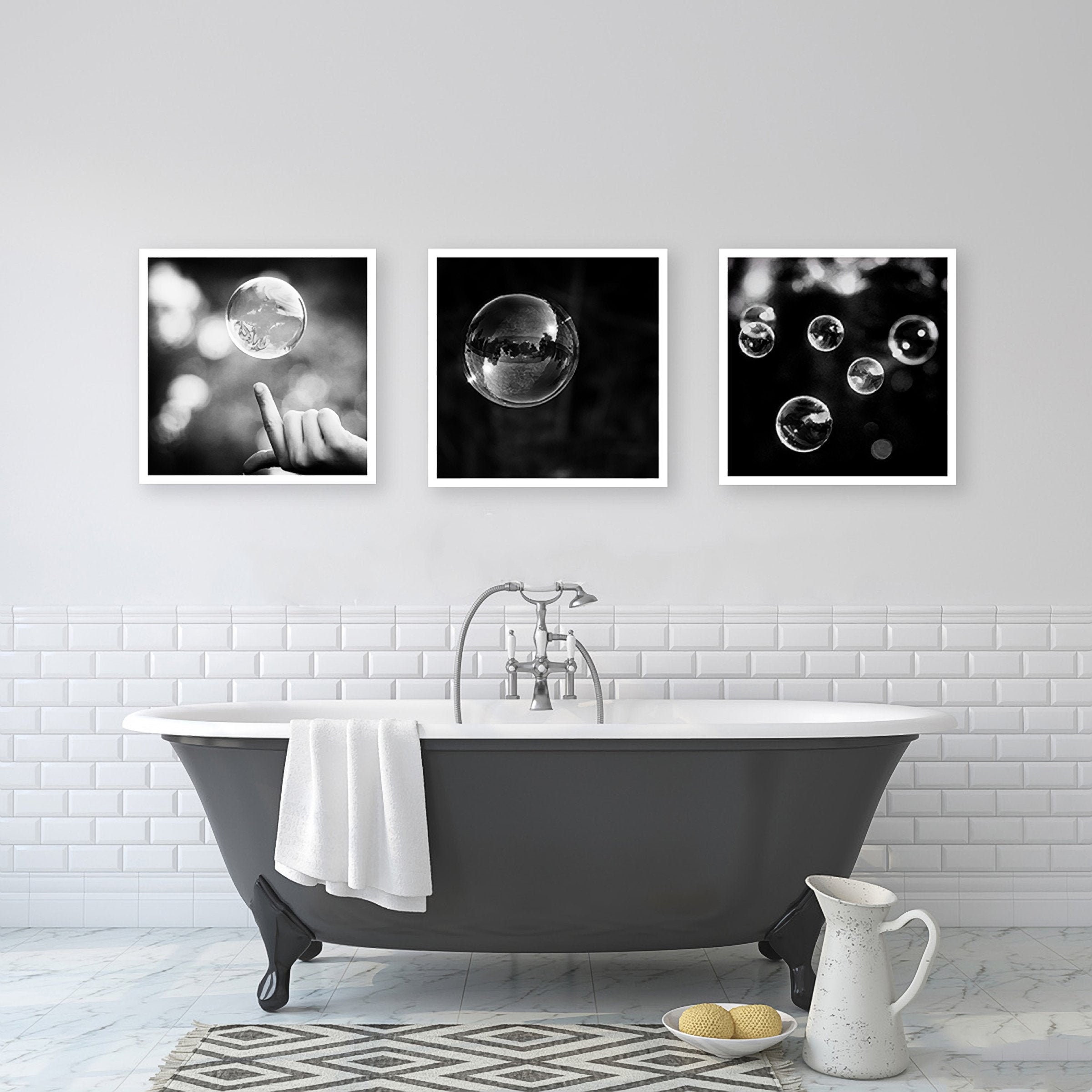 black-and-white-bathroom-set-abstract-bubble-photos-3-prints-etsy