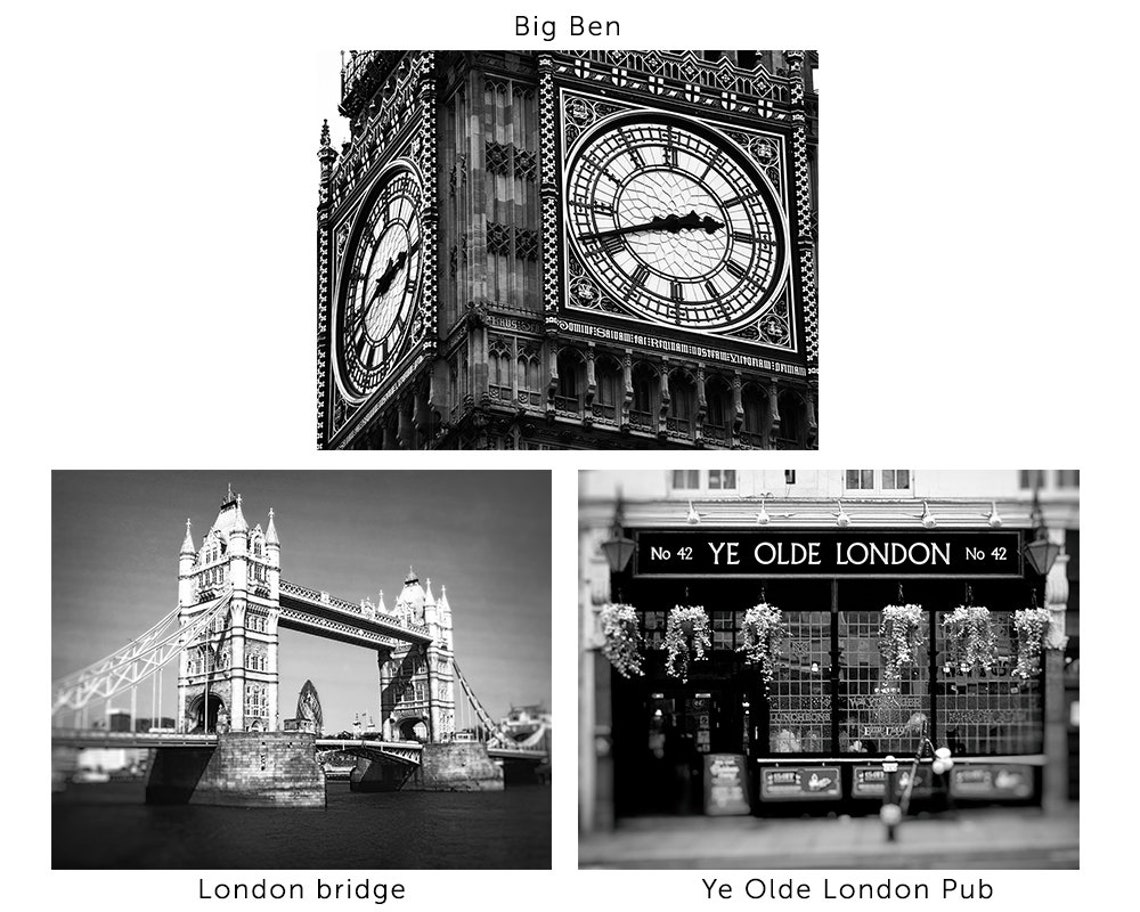 Black and White Prints of London set of 9 London canvas art Etsy