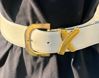 Paloma Picasso Vintage Gold Buckle Cream Belt Vintage 90s to 80s Paloma Picasso Cream Suede Leather Belt  main image 3