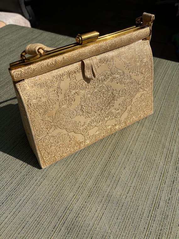 Gold Embossed Leather Special Occasion Handbag