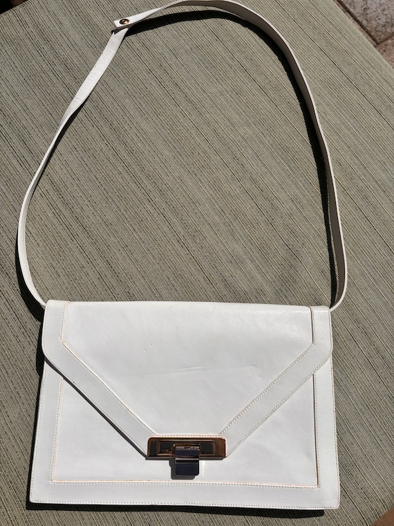 Lou Taylor White Leather Envelope Convertible Clut
