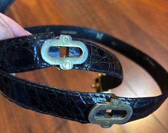 Vintage Johnny Farah Crocodile Leather Belt, Black With  display picture 3