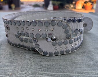 Sheila Kaufman, White, Leather, Crystal and Stud Embellished  display picture 2