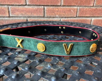 Escada Belt Green Suede with Red edging,  Gold Buckle and Gold Roman Numerals Escada Belt Green Suede With Red Edging, Gold Buckle and  main image 3
