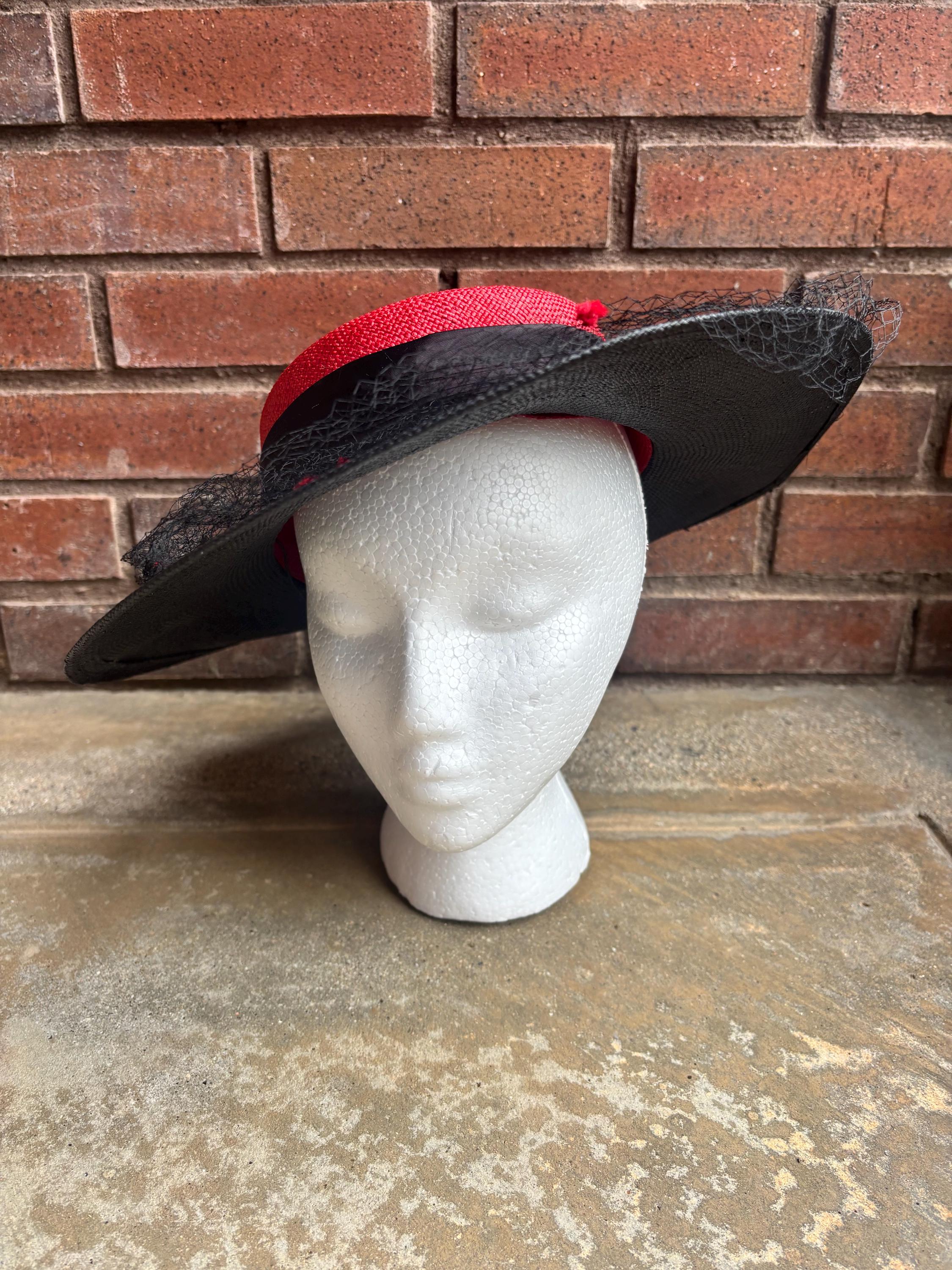 1980s Black Sculptural Straw Hat – Dramatic Sweep w/ Rhinestone & Metal Detail 80s Straw Hat - Etsy UK main image 3