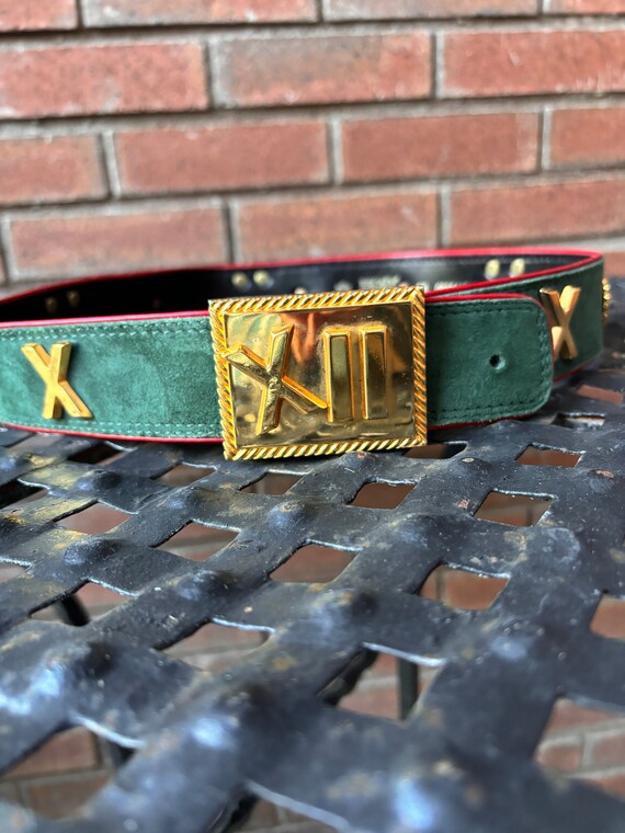Escada Belt Green Suede With Red Edging, Gold Buckle and 