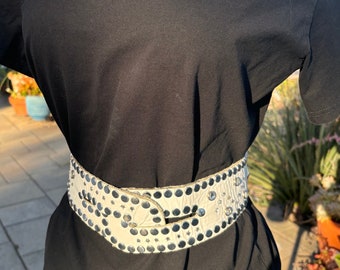 Sheila Kaufman, White, Leather, Crystal and Stud Embellished  display picture 1