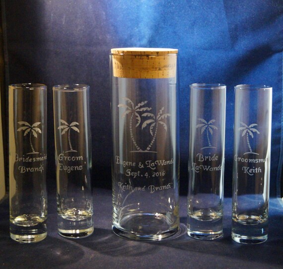 5 Pc Wedding Sand Ceremony Set Engraved 9 X 3 Vase Cork Lid Etsy