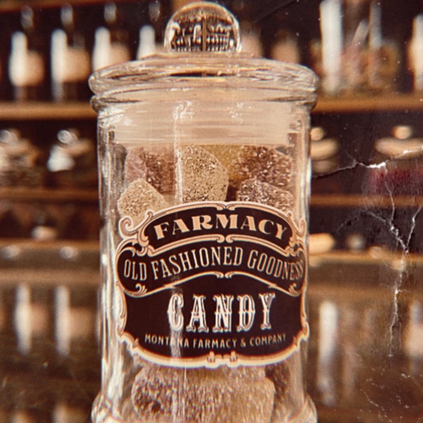 Old Fashioned Candy Apothecary Jar with Sour Cola bottles