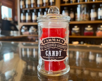 Old Fashioned Candy Apothecary Jar with Cinnamon Bears