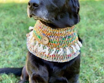 Over the collar dog scarf-Bandana, Boho style, ideal for Fall and winter, unique One-of-a-kind dog collar accessory,  Only ONE available