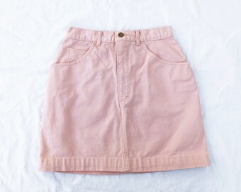 blush pink denim skirt