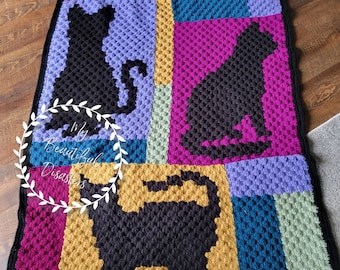 Black Cat Silhouette c2c crochet Pattern