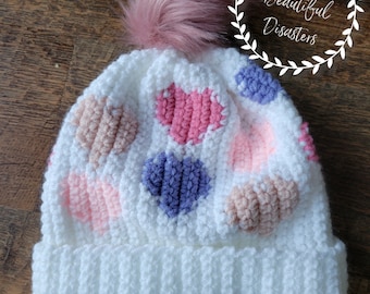 Free Falling Heart Crochet Hat (teen/adult)