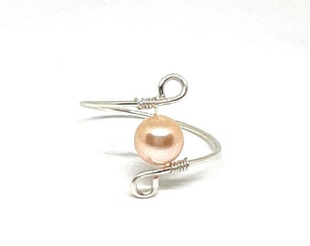 Pearl Wrap Ring, Pearl Ring, Wire Ring, Wire Wrapped, Wire Wrapped Pearl , Gemstone Ring,  Silver Ring, Dainty Ring, Pearl Ring,