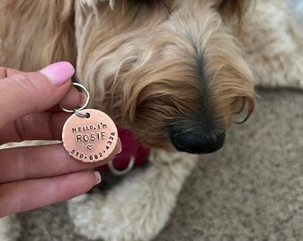 Dog ID Tag, Dog Name Tag, Dog Tag Personalized, Dog Tag, Custom Dog Tag,  Handstamped ID Dog Tag, Cute Dog Tag, Dog Collar Tag, Pet Name Tag