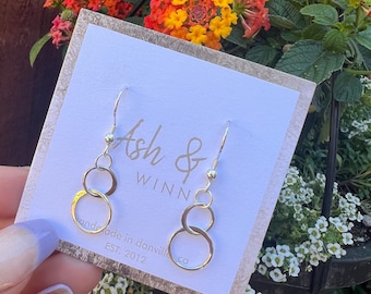 Dainty Sterling Silver Circle Dangle Earrings: Everyday Jewelry