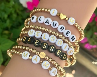 Gold-Fill Beaded Name Bracelet: Custom Letter Bracelet
