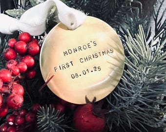 Hand Stamped Brass Family Ornament, Personalized Christmas Gift