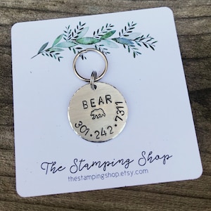Hand Stamped Pet ID Tag: Personalized Dog Collar Tag, Mountain Design
