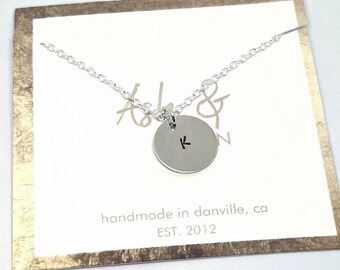 Silver Initial Necklace, Disc Necklace, Stamped Necklace, Gifts for Mom, Hand Stamped Initial Necklace, Grandma Gift