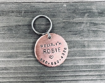Hand Stamped Pet ID Tag: Personalized Dog Collar, Choice of Metal