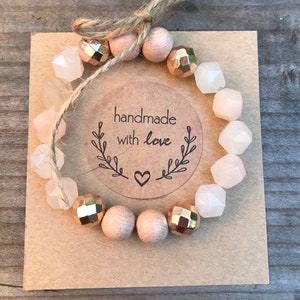 Pink Aventurine Aroma Bracelet: Rose Gold Hematite & Rosewood Diffuser