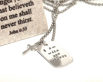 FIRST COMMUNION  Boy gift First Reconciliation gift I Am with you always -  Matthew 28:20 Personalized Hand-stamped Custom boy gift