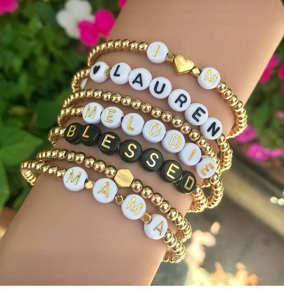 Name Bracelet Beaded Letter Bracelets Goldfill Non tarnish