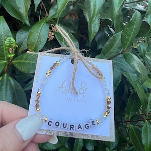 CORAJE-Pulsera apilable-Pulsera de palabras personalizada-Pulsera de palabras con cuentas-Inspiración-Regalo-Pulseras con cuentas-Pulsera de letras-Estiramiento