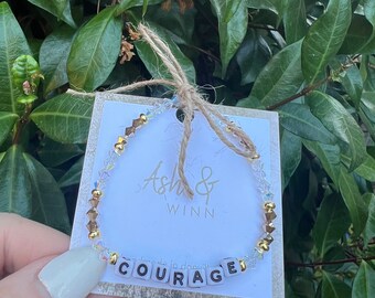 COURAGE-Stackable Bracelet-Custom Word Bracelet-Beaded Word Bracelet-Inspirational-Gift-Beaded Bracelets-Letter Bracelet-Stretch