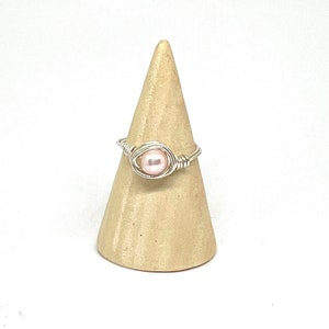 Handmade Pink Swarovski Pearl Wire Wrap Ring: Sterling Silver or Gold-Fill