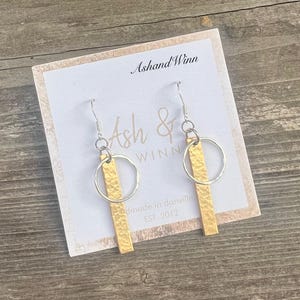 Hammered Brass and Sterling Silver Earrings: Artisan Boho Jewelry