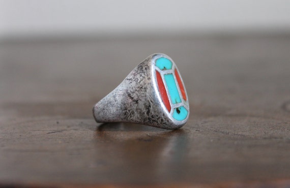 Vintage Zuni 1940's natural turquoise and coral s… - image 5