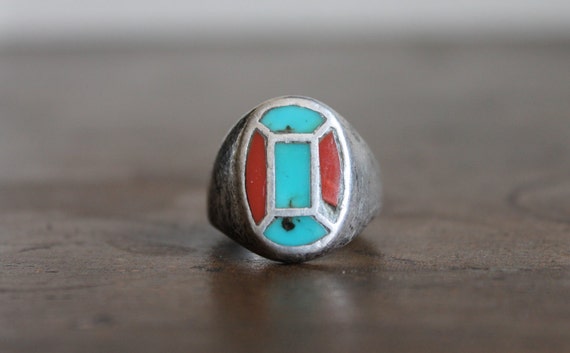 Vintage Zuni 1940's natural turquoise and coral s… - image 1