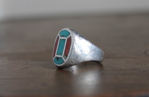 Vintage Zuni 1940's natural turquoise and coral s… - image 2