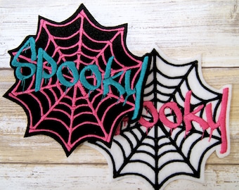 Neon Pink Spooky Spiderweb Iron On Embroidery Patch MTCoffinz- Choose size / Color