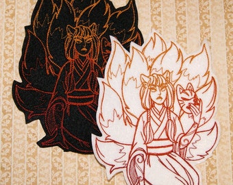 Kitsune Japanese Mythology Iron On Embroidery Patch MTCoffinz - - Choose Size / Color