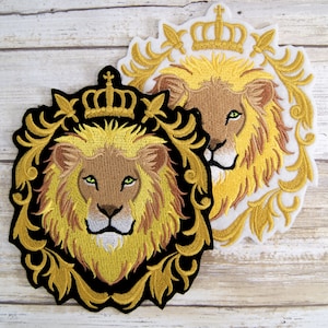 Lion - Regal Crest and Crown - Iron On Embroidery Patch MTCoffinz - Choose Size/Color