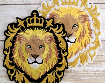 Lion - Regal Crest and Crown - Iron On Embroidery Patch MTCoffinz - Choose Size/Color
