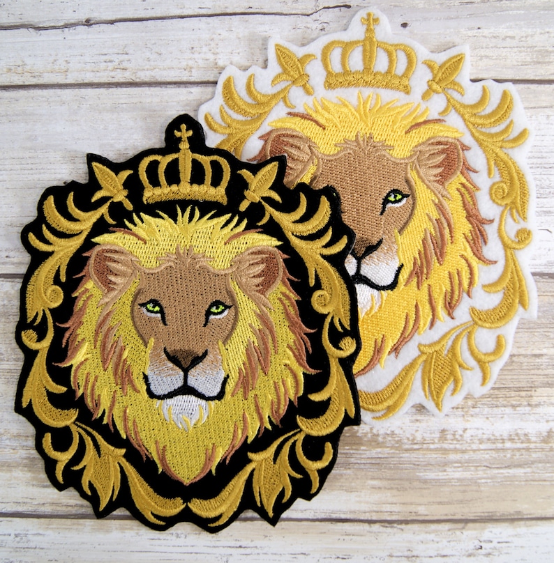 Lion Regal Crest and Crown Iron on Embroidery Patch Etsy