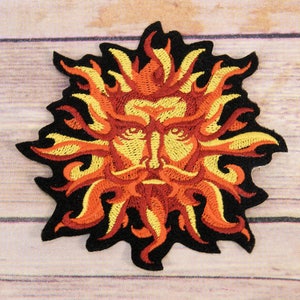 Sun God Patch Fire Patch Iron On Element  Ancient God Spirit Embroidered Patch Iron On Embroidery Patch MTCoffinz - - Choose Size