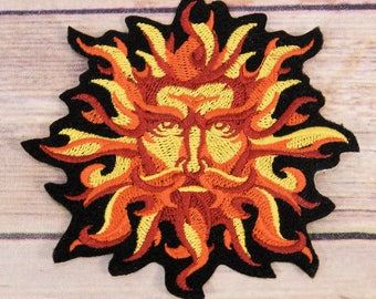 Sun God Patch Fire Patch Iron On Element  Ancient God Spirit Embroidered Patch Iron On Embroidery Patch MTCoffinz - - Choose Size