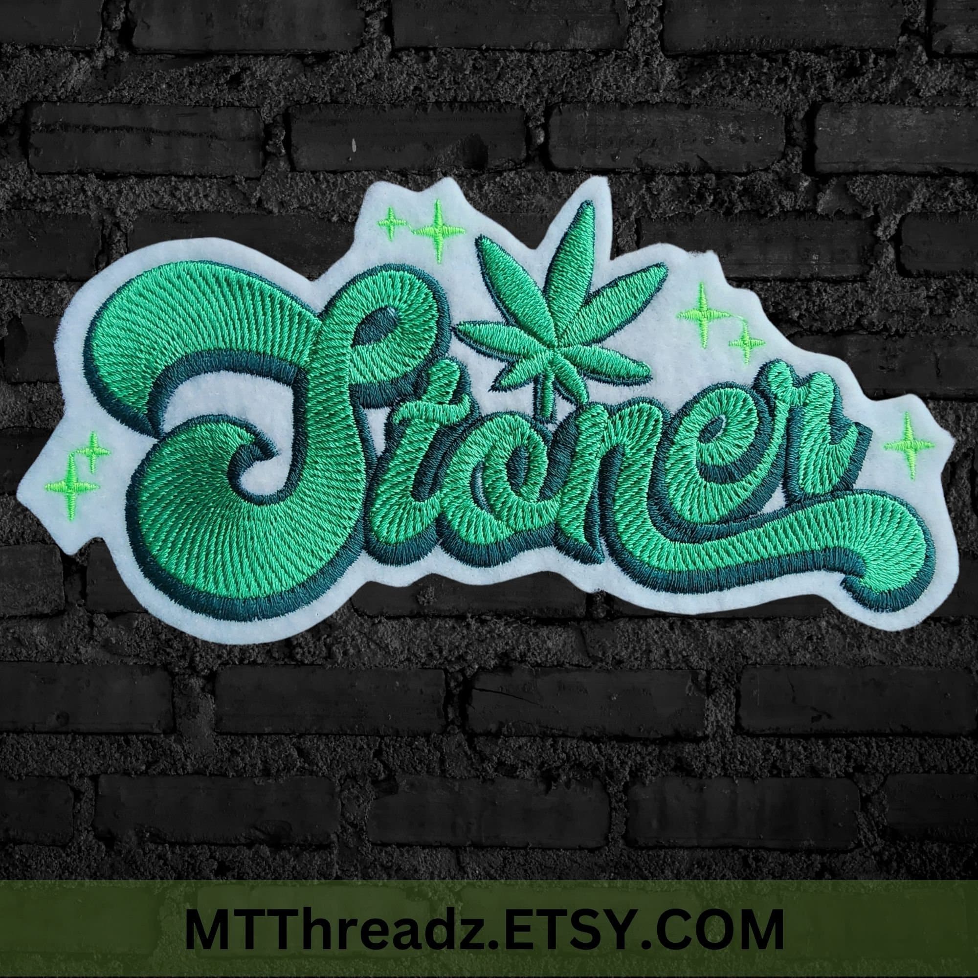 Stoner Patch Pink Weed Pot Leaf Embroidered Marijuana 420 - Iron on ...