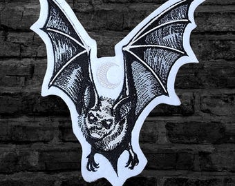 Flying Bat Crescent Moon Patch Gothic Bat Iron On Embroidered Bat Patch Iron On Embroidery Patch  - Choose Color / Size