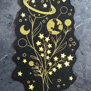 Celestial Bouquet Planets Moons Pollen Gold  Iron On Embroidery Patch MTCoffinz - Choose Size
