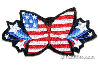 USA American Flag Butterfly Iron On Embroidery Patch MTCoffinz