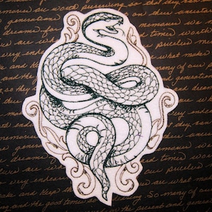 Slythering Snake Toile Iron On Embroidery Patch MTCoffinz - Choose Size/Color