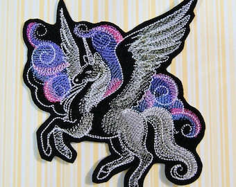 Pegasus Unicorn -Midnight Magic Iron On Embroidery Patch MTCoffinz - Choose Size